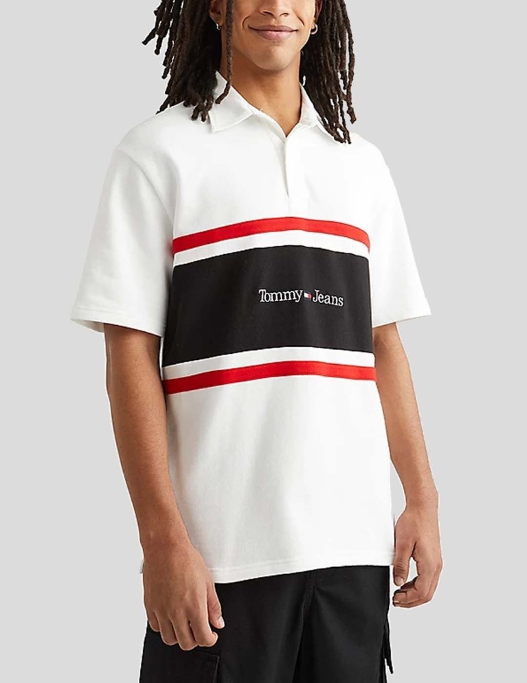 T-shirt TOMMY JEANS cor block rugby polo white